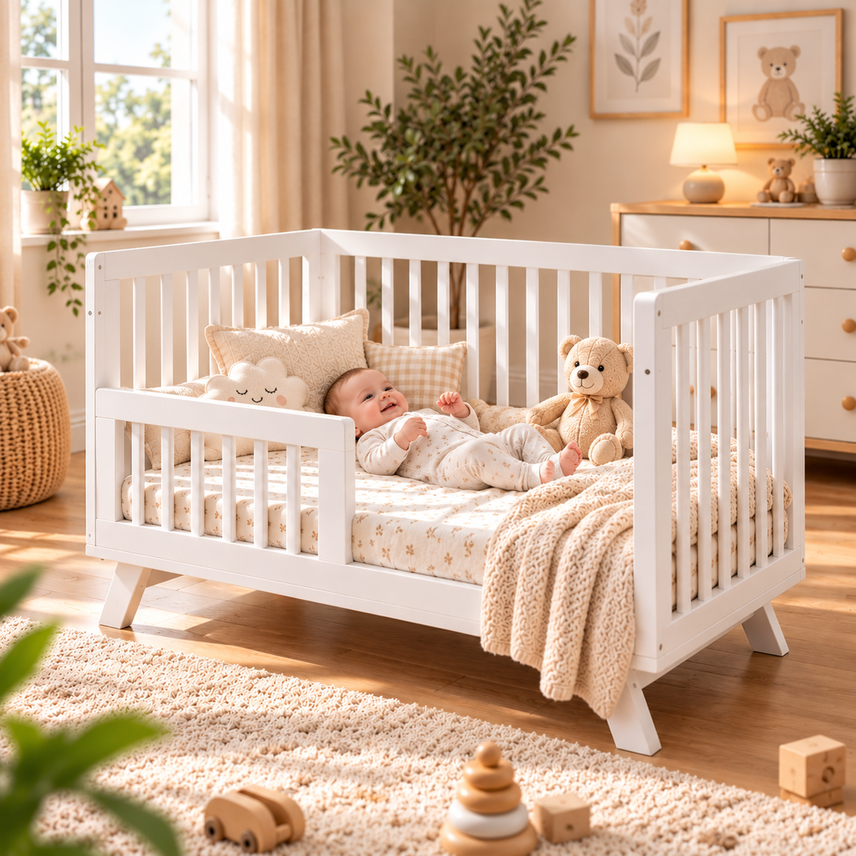 Lit Bébé en bois réglable en hauteur multifonctionnel