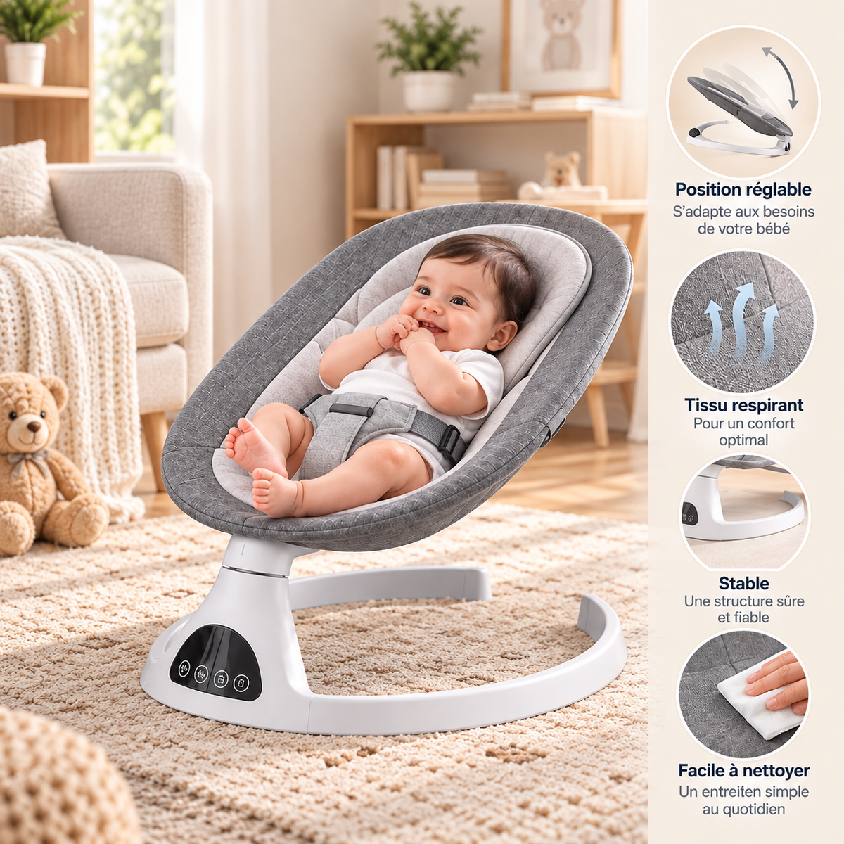 Balancelle Bébé Électrique Télécommande Moustiquaire 0–18 Mois