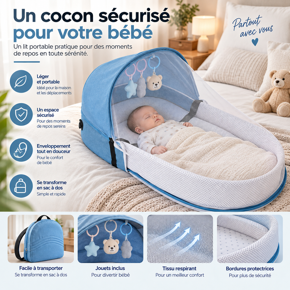 Lit Bébe Pliable de Voyage 0–12 Mois Portable