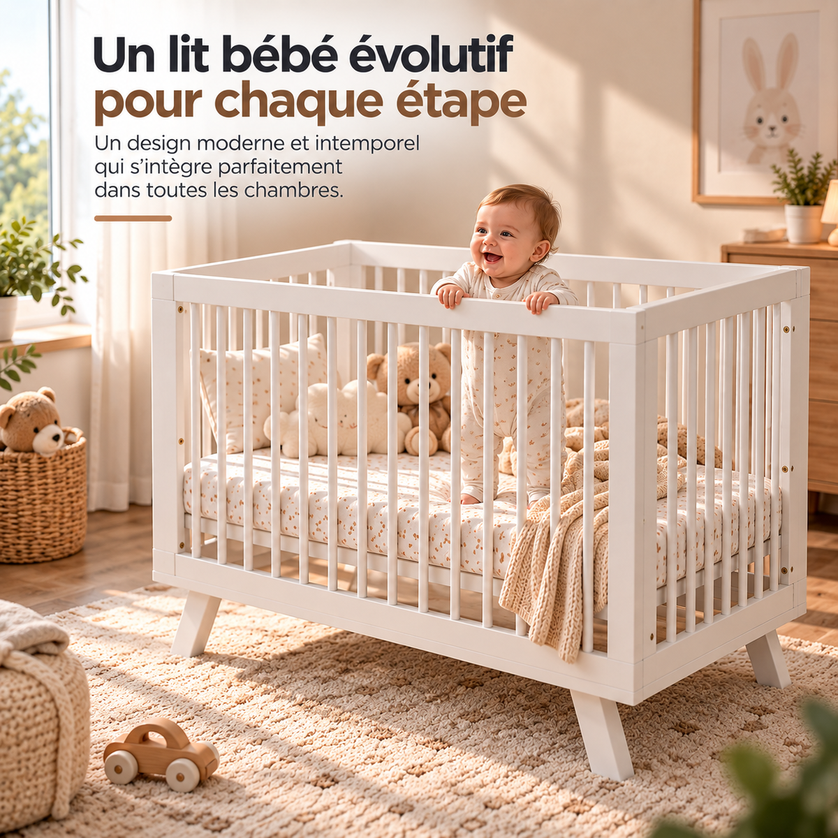 Lit Bébé en bois réglable en hauteur multifonctionnel