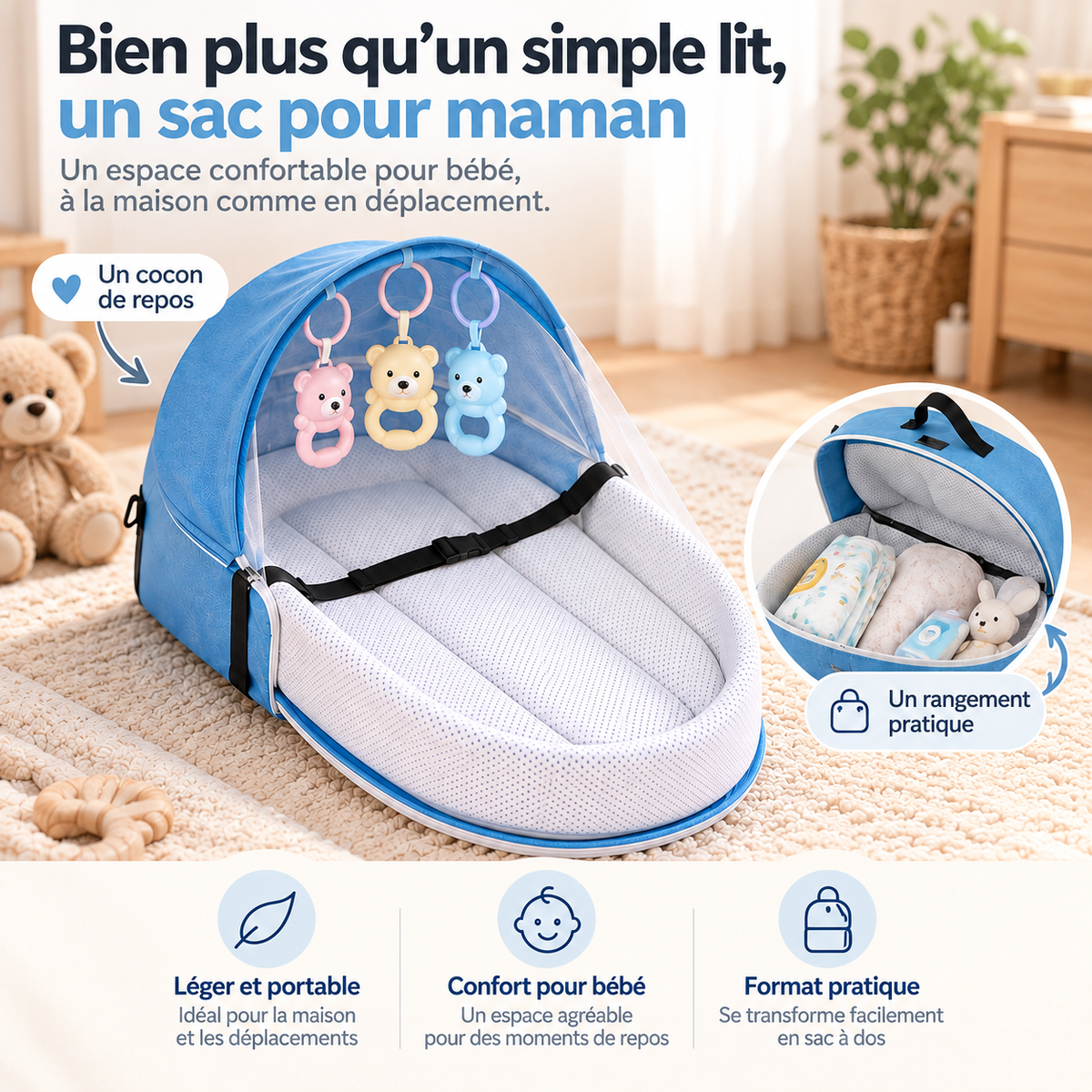 Lit Bébe Pliable de Voyage 0–12 Mois Portable