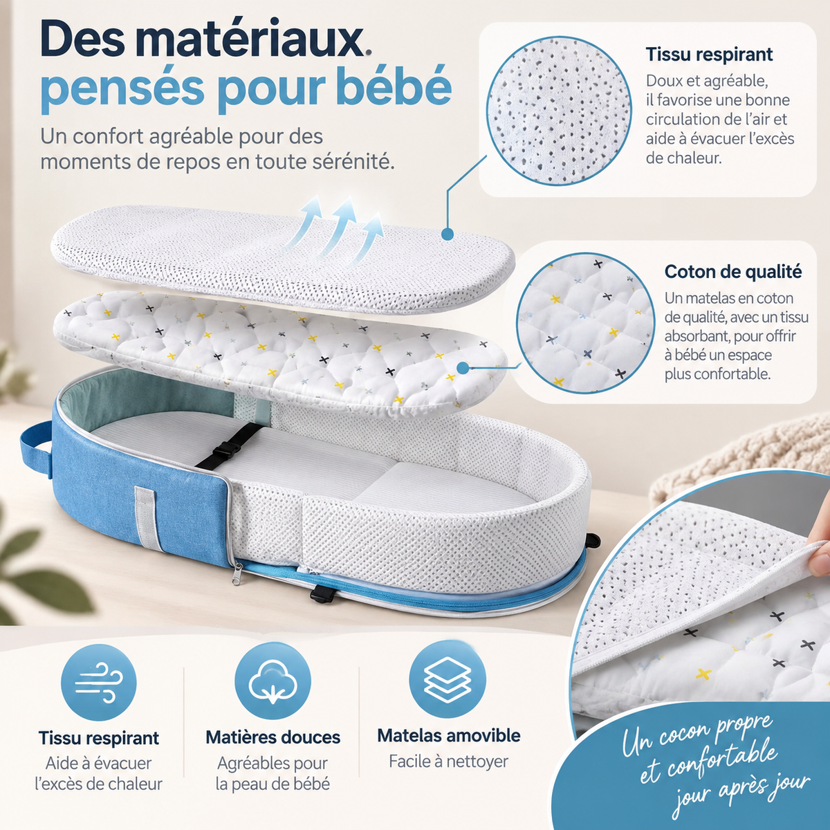 Lit Bébe Pliable de Voyage 0–12 Mois Portable