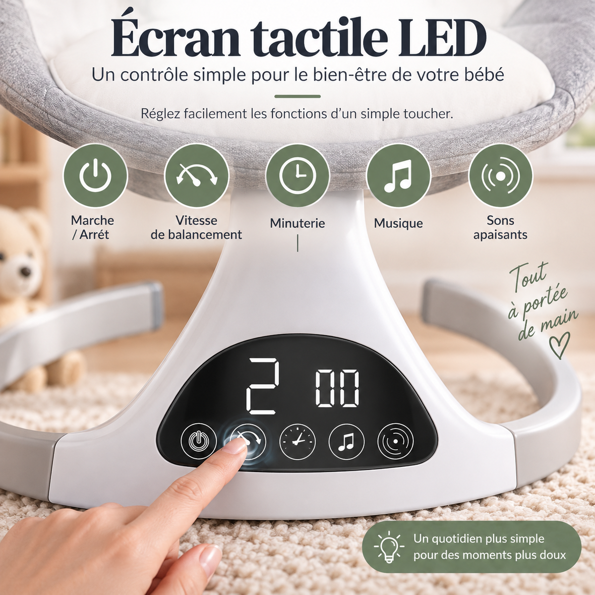Balancelle Bébé Électrique Télécommande Moustiquaire 0–18 Mois