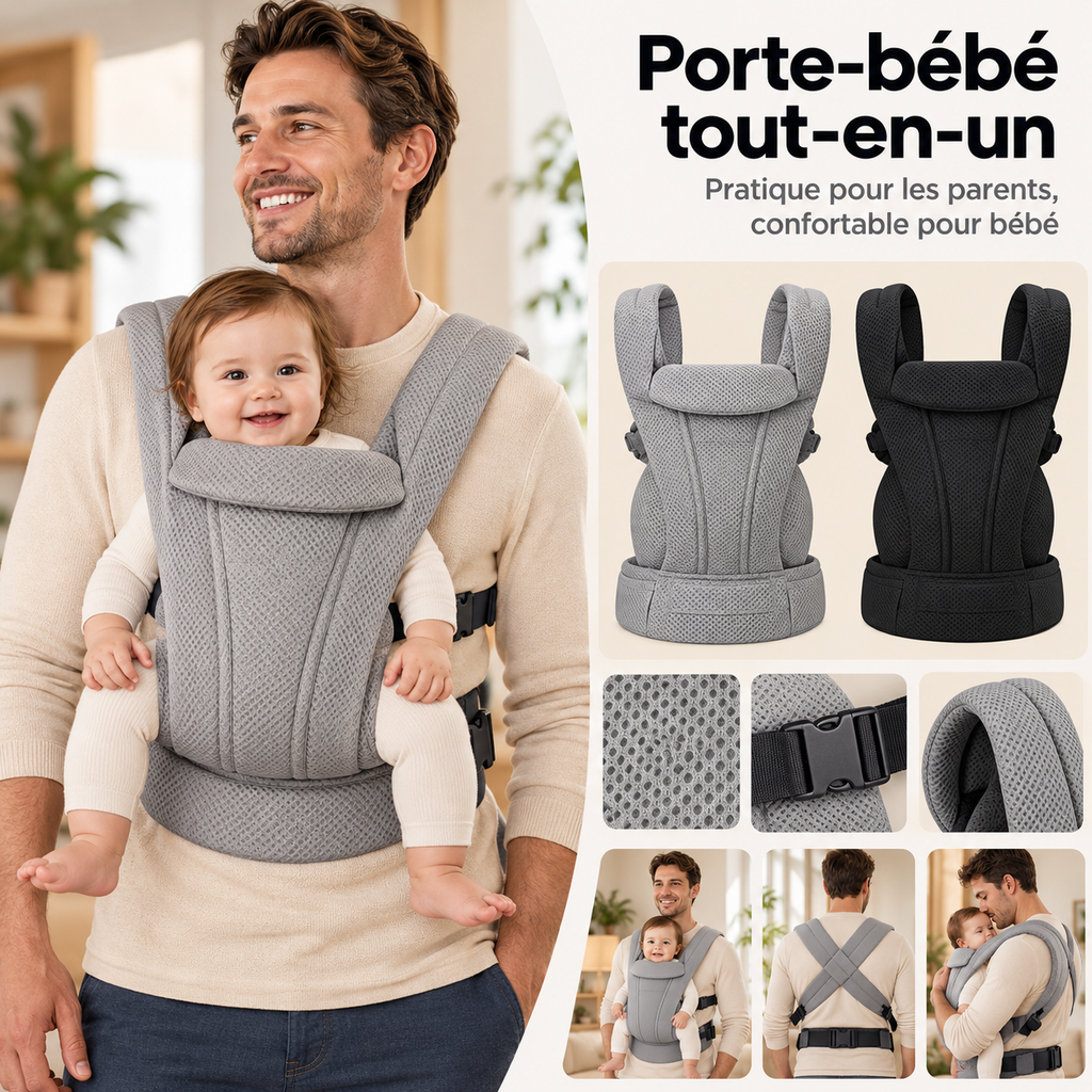 Porte Bébé ergonomique 360° respirant 0–36 mois de 20 kg