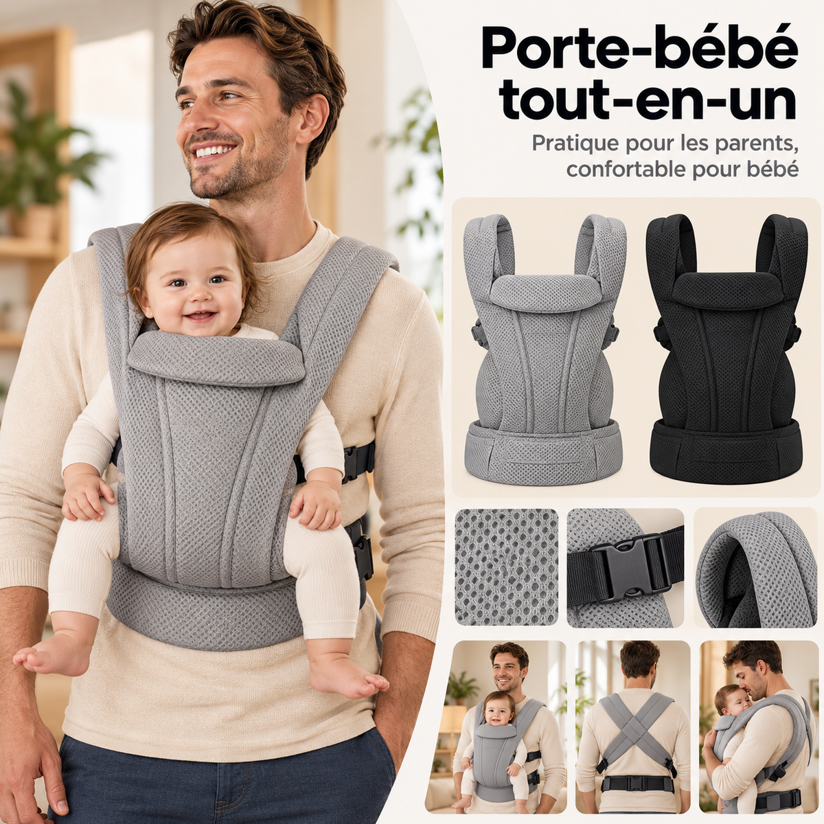 Porte Bébé ergonomique 360° respirant 0–36 mois de 20 kg