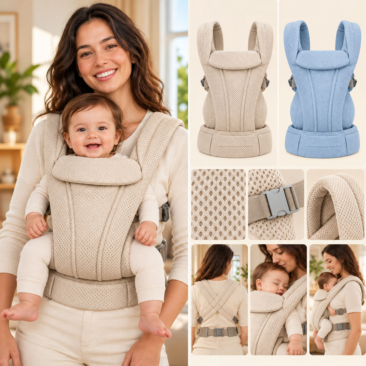 Porte Bébé ergonomique 360° respirant 0–36 mois de 20 kg