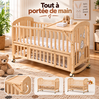 Lit Bébe en bois massif, multifonctionnel avec roulettes