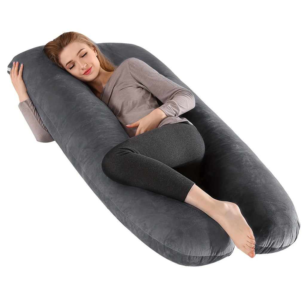Coussin de grossesse en U multifonctionnel 110 × 55 cm avec housse amovible et lavable.