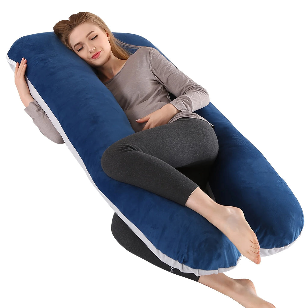 Coussin de grossesse en U multifonctionnel 110 × 55 cm avec housse amovible et lavable.