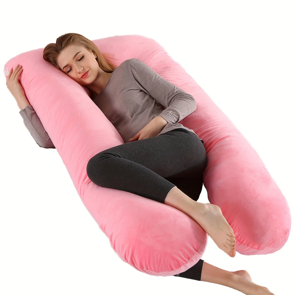 Coussin de grossesse en U multifonctionnel 110 × 55 cm avec housse amovible et lavable.